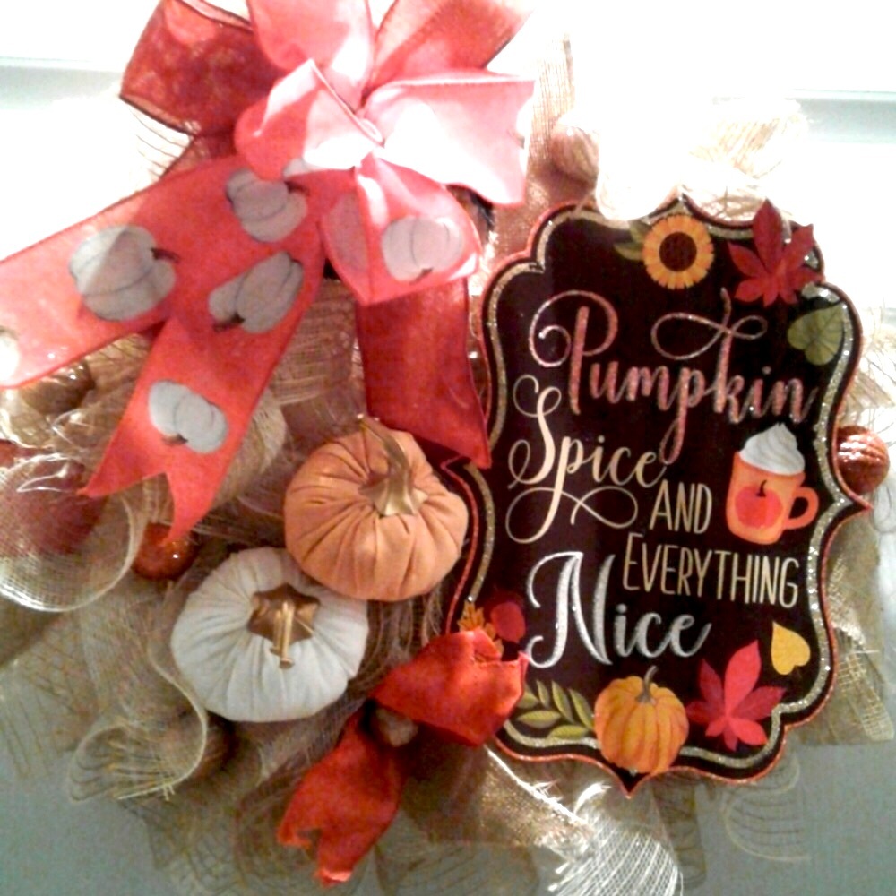 FALL WREATH Hand Crafted Hand Crafted Harvest Pumpkin Spice, Autumn FINA…